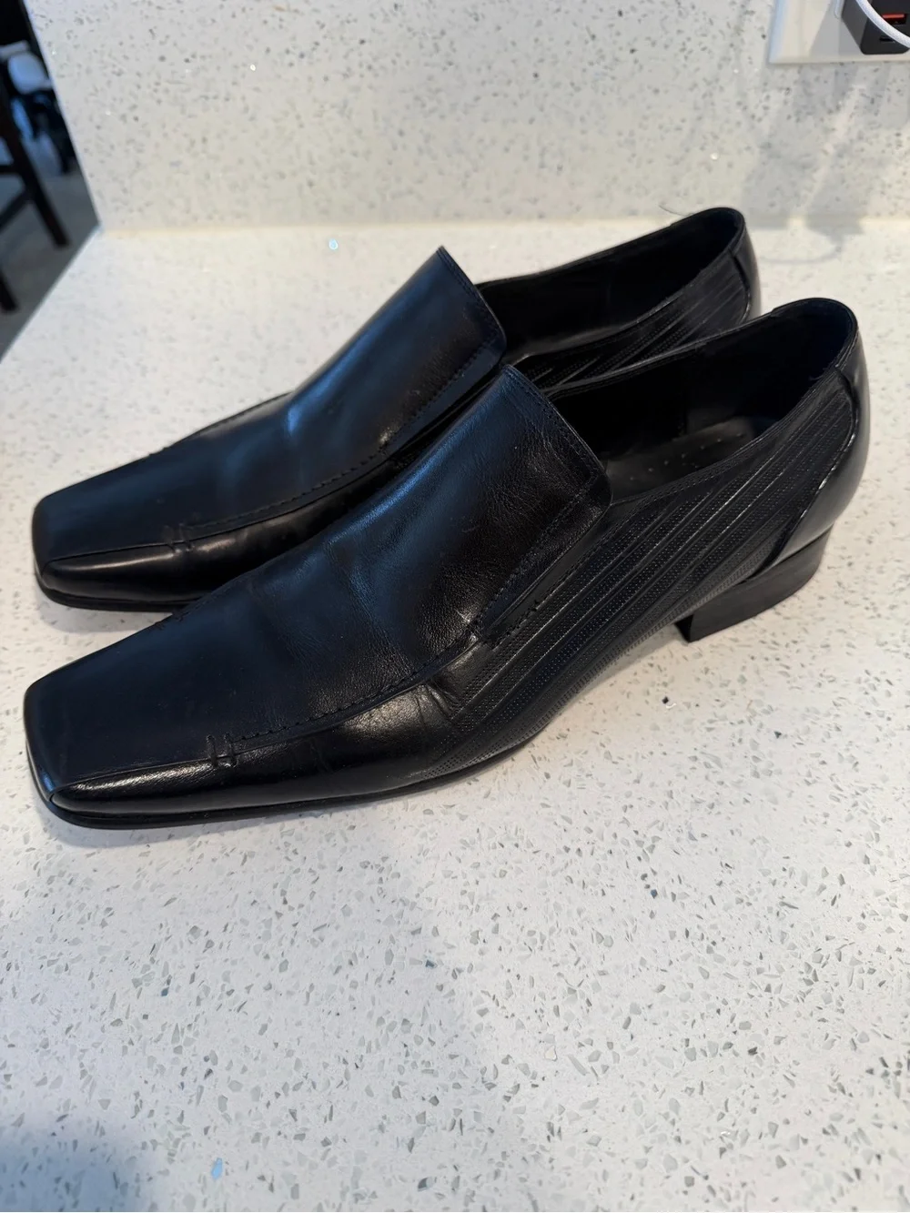 Kenneth Cole Black Leather Square-Toe Slip-On Loafers